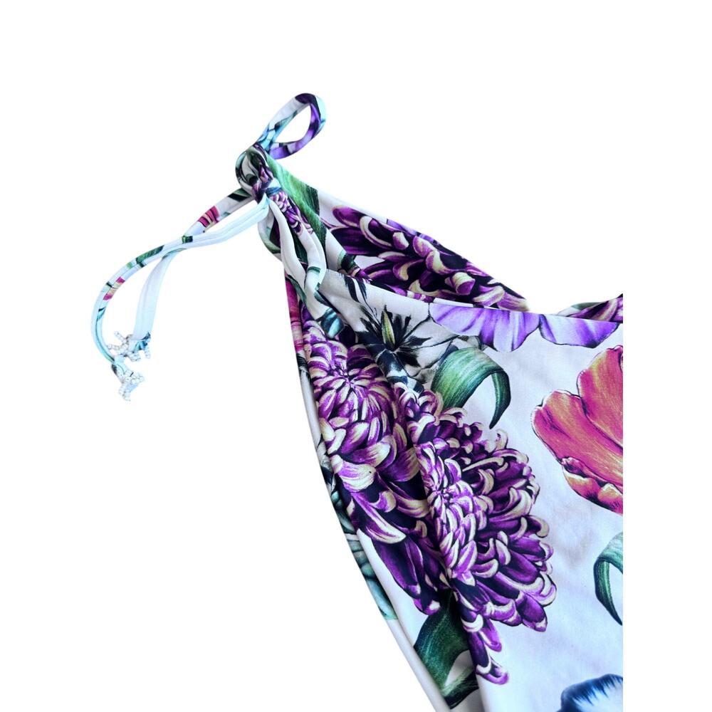Agua Bendita Floral Embroidered Bikini Set Size L Triangle Tie Side Swimsuit - Picture 9 of 14
